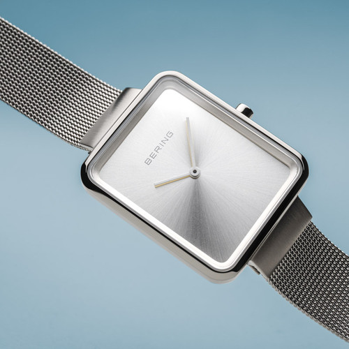 Bering Ladies Polished Silver Classic Sapphire Silver Dial Milanese Bracelet Watch 14528-000