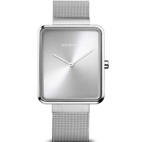 Bering Polished Silver Men's Classic Sapphire Silver Dial Milanese Bracelet Watch 14533-000
