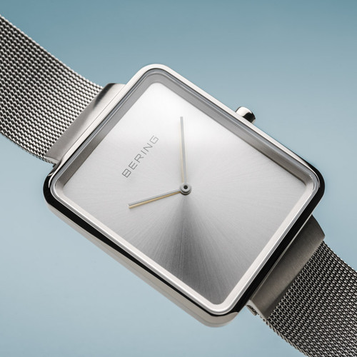 Bering Polished Silver Men's Classic Sapphire Silver Dial Milanese Bracelet Watch 14533-000