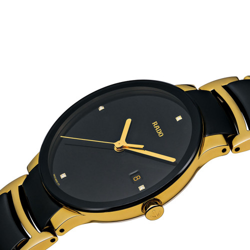 Rado Men's Centrix Diamonds L Sapphire Black Dial Gold PVD And Ceramic Bracelet Watch R30929712