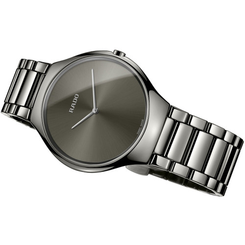 Rado Men's True Thinline Large Sapphire Black Dial Ceramic Bracelet Watch R27955122