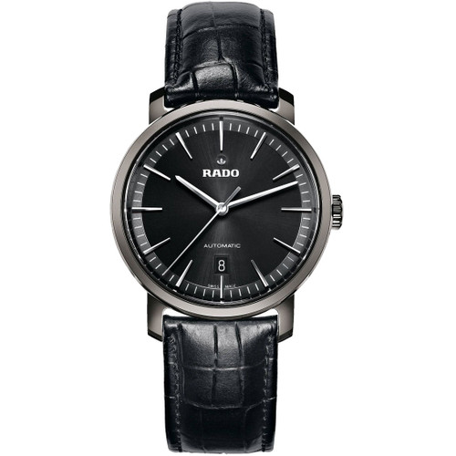 Rado Men's DiaMaster L Automatic Sapphire Plasma Treated Ceramic Case Black Leather Strap Watch R14074175