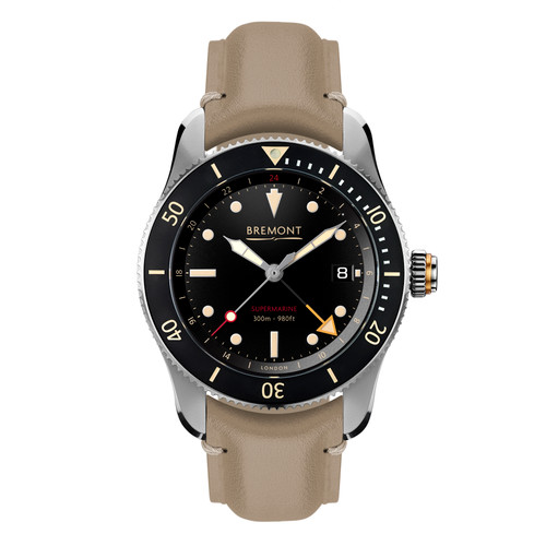 Bremont Supermarine S302 Automatic Chronometer Sapphire Black Dial Leather Strap Watch S302-BK-R-S