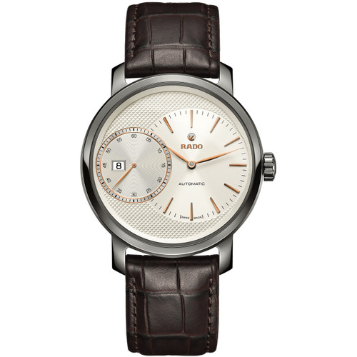 Rado Men's DiaMaster Grande Seconde XL Sapphire Automatic Ceramic Case Leather Strap Watch R14129116