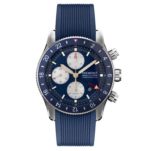 Bremont Supermarine Chrono Automatic Chronometer Sapphire Integrated Blue Strap Watch SMARINECHRONO-BL-R-S