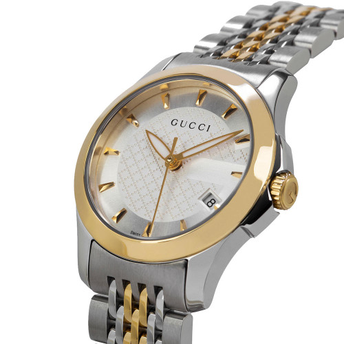 Gucci G-Timeless Ladies Sapphire Silver Dial Two Tone Bracelet Watch YA126511