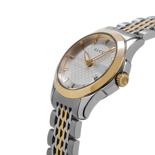 Gucci G-Timeless Ladies Sapphire Silver Dial Two Tone Bracelet Watch YA126511