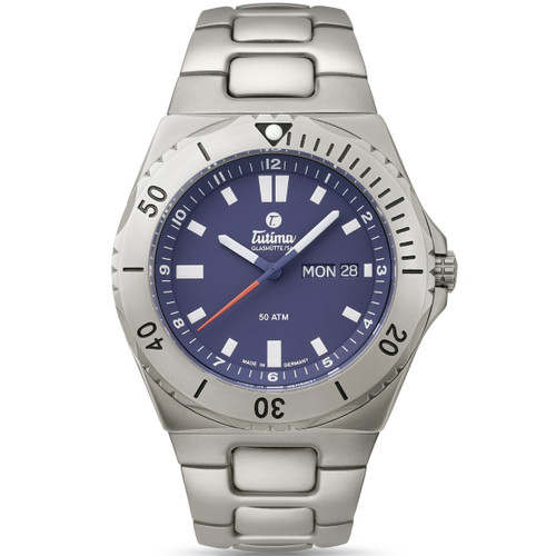 Tutima M2 Seven Seas Automatic Solid Titanium Deep Blue Dial Watch 6151-04