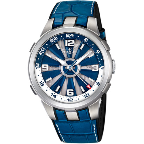 Perrelet Turbine GMT Ten Blade World Map Côte De Genève Blue Alligator Strap Automatic Watch A1092/1A
