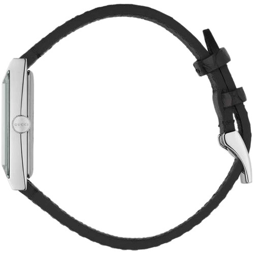 Gucci G-Frame Ladies Sapphire Green And Red Mother Of Pearl Dial Black Leather Strap Watch YA147403