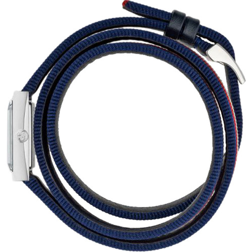 Gucci G-Frame Ladies Sapphire White, Red And Blue Dial Triple Loop Nylon Strap Watch YA147502