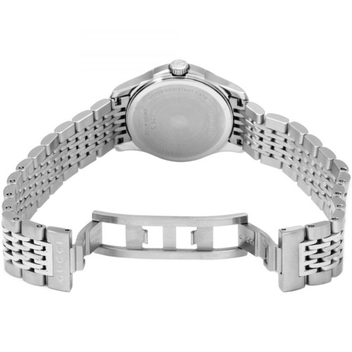 Gucci G-Timeless Ladies Sapphire Diamonds White Mother Of Pearl Dial Silver Bracelet Watch YA126504
