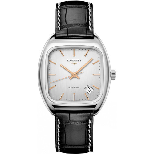 Longines Heritage 1969 Men's Automatic Sapphire Silver Dial Black Leather Strap Watch L2.310.4.72.0