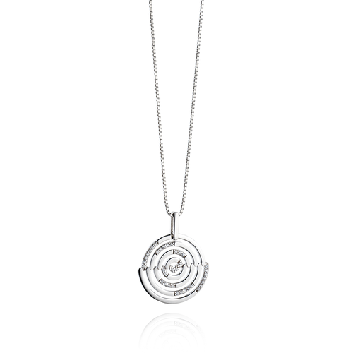 Fiorelli Ladies Silver Cut Out Pave Disc Pendant