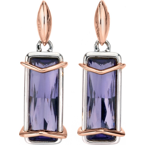 Fiorelli Ladies Silver Rose Plate Purple Crystal Earrings