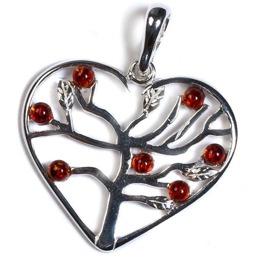 Henryka Symbol Of Love Cognac Amber And Silver Pendant With Chain PH519/C-COS