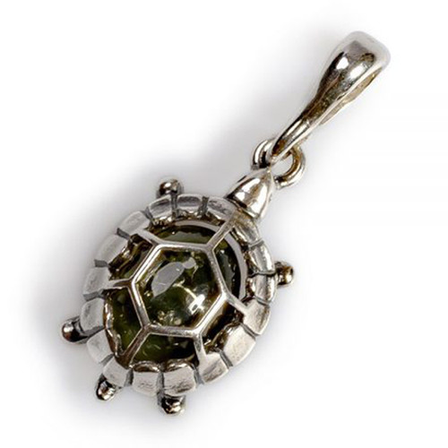 Henryka Tortoise Silver And Green Amber Pendant With Chain PH554/G-COS-CH