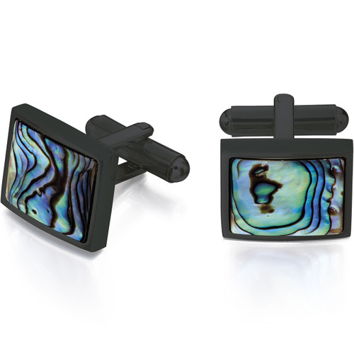 Fred Bennett Men's Stainless-Steel Black Ion Plated Paua Shell Cufflinks V526