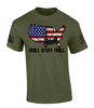 Patriot Pride Mens Distressed USA Flag Outline Drill Baby Drill Oil Rig Short Sleeve T-Shirt