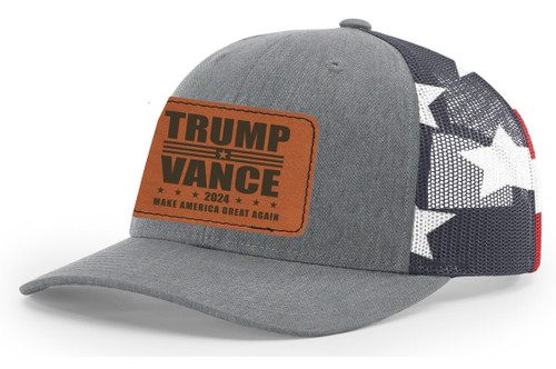 Trenz Shirt Company Trump Vance 2024 Make America Great Again Leather Patch Trucker Hat