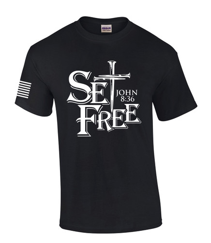 If The Son Set You Free You Will Be Free Indeed John 8:36 Nail Cross Mens Christian Short Sleeve T-Shirt Graphic Tee