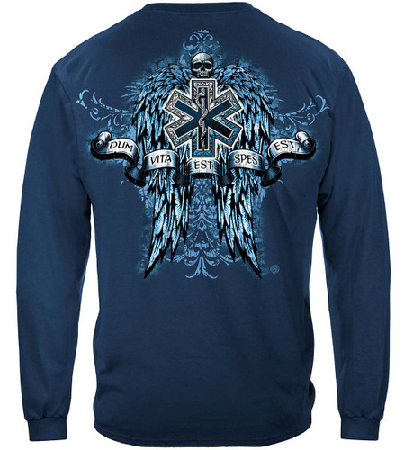 EMS Skull Wings Full EMS 100% Cotton Navy Long Sleeves T-Shirt