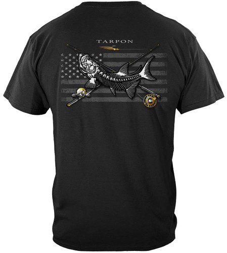 Black Flag Patriotic Tarpon Fishing 100% Cotton Black T-Shirt