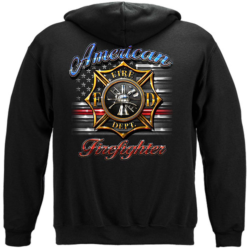 Firefighter Vintage Tattoo Art Firefighter 8oz 50/50 Black Hooded Sweat Shirt