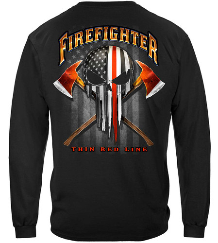 American's Pride Firefighter Skull Of Freedom Firefighter 100% Cotton Black Long Sleeves T-Shirt