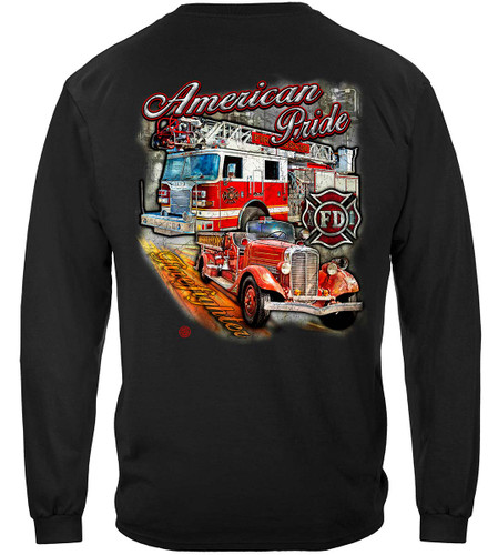 American's Pride Firefighter 100% Cotton Black Long Sleeves T-Shirt