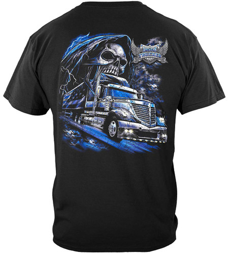 American's Trucker Skull Blue Collar Worker 100% Cotton Black T-Shirt