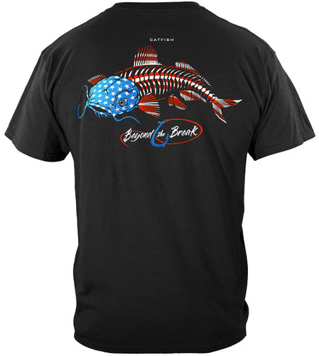 Patriotic Catfish Fishing 100% Cotton Black T-Shirt