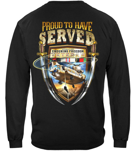 Proud To Have Served Enduring Freedom MILITARY 100% Cotton Black Long Sleeves T-Shirt Large