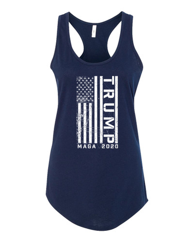 Trenz Shirt Company Trump Flag MAGA 2020 Ladies Racerback Tank Top-Midnight Navy-Medium