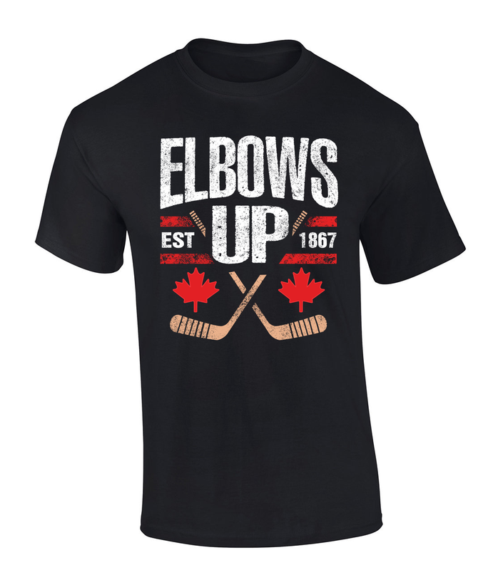 Trenz Shirt Company Elbows Up Crossed Hockey Sticks EST. 1867 Mens Short-Sleeve T-Shirt - Distressed Design