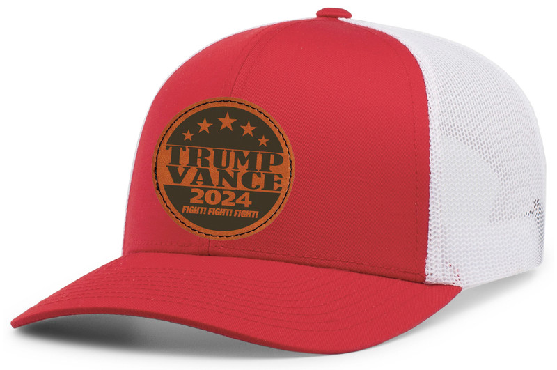 Trenz Shirt Company Trump Vance 2024 Fight Leather Patch Trucker Hat