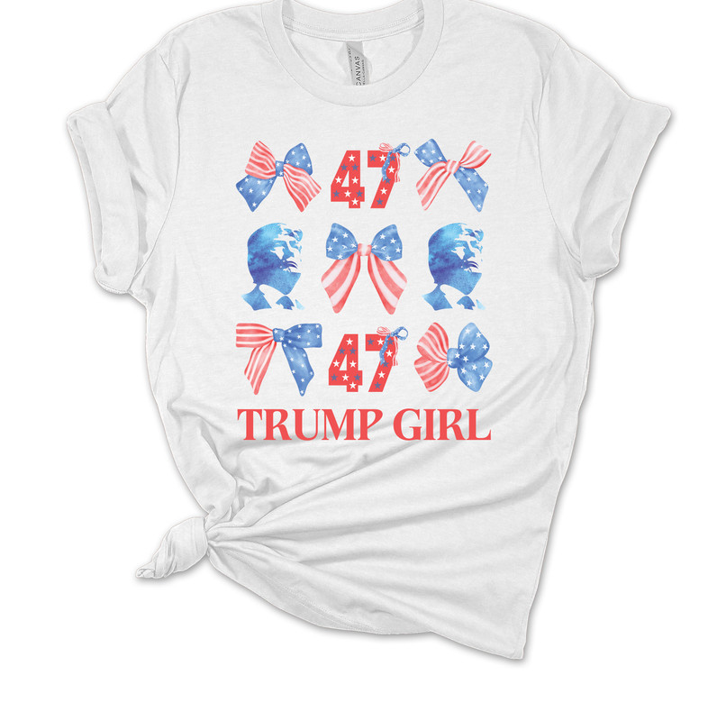 Womens Trump Tshirt Trump Girl 47 American Bows Funny Short Sleeve T-shirt