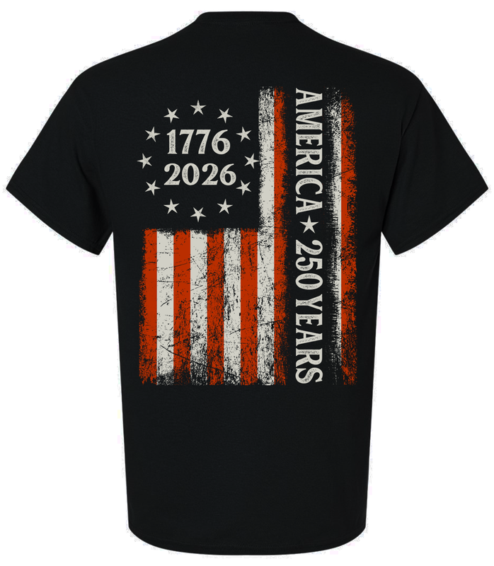 Patriot Pride Men's Graphic T-Shirt - Distressed American Flag America 250 Years 1776-2026 Circular Stars Design