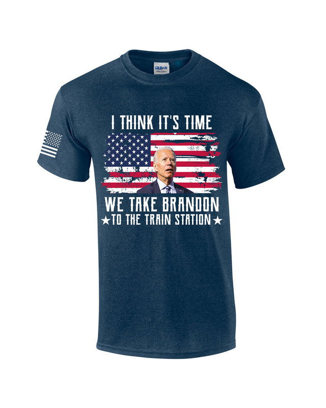 I Think It's Time We Take Brandon To The Train Station American Flag Funny Mens Short Sleeve T-shirt Graphic Tee