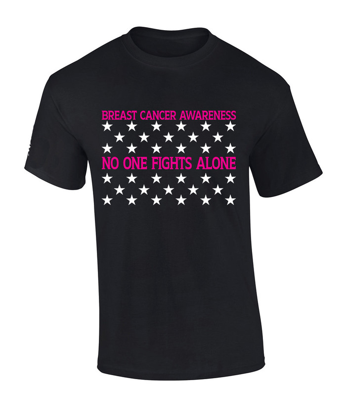 Men's Breast Cancer Awareness Tshirt Distressed Stars No One Fights Alone Patriotic Short Sleeve T-shirt Graphic Tee