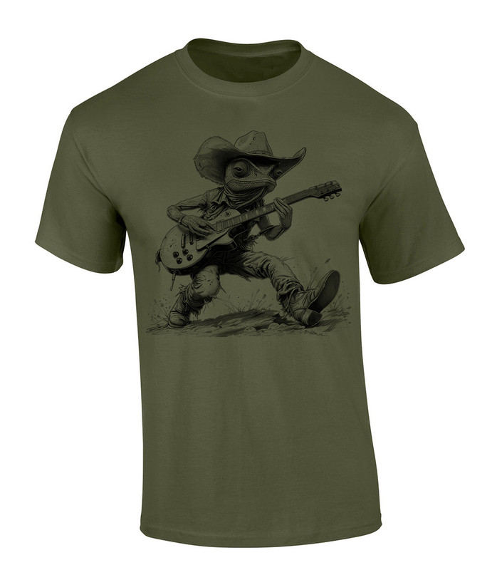 Trenz Shirt Company Cowboy Chameleon Playing Guitar Short Sleeve T-shirt