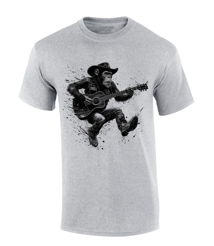 Trenz Shirt Company Cowboy Chimpanzee Playing Guitar Short Sleeve T-shirt