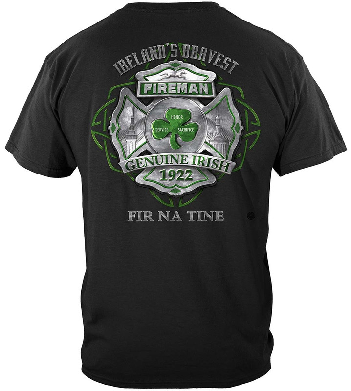 Firefighter Garda Ireland's Bravest Firefighter 100% Cotton Black T-Shirt