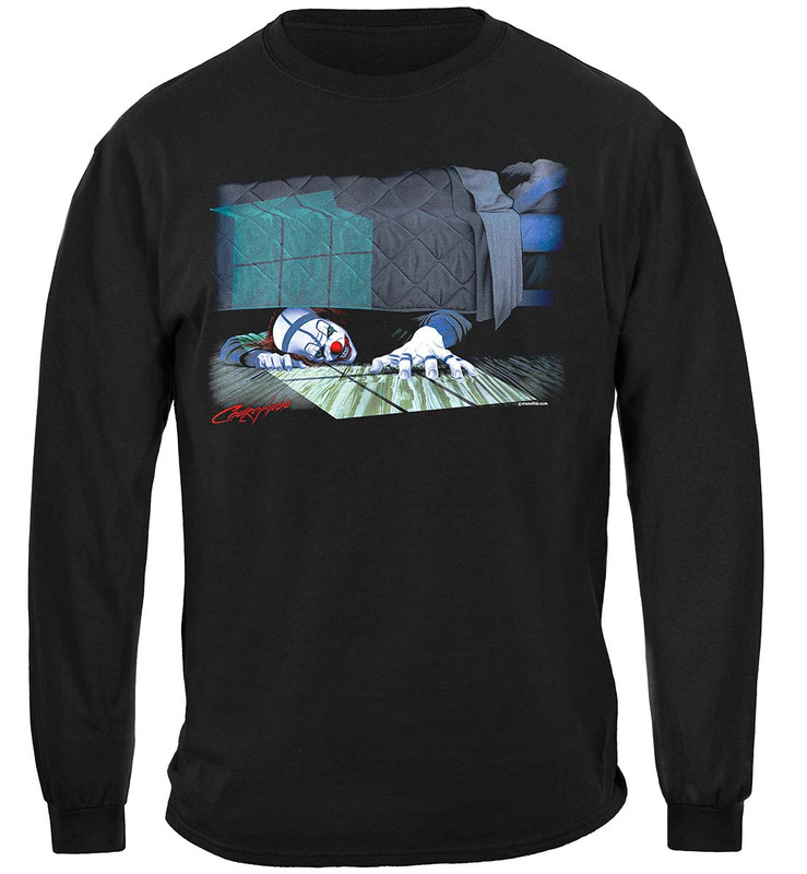 Evil Clown Under Bed Novelty 100% Cotton Black Long Sleeves T-Shirt Large