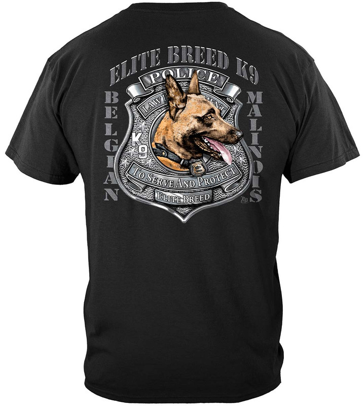 Elite Breed Malinois K9 Dog Law Enforcement 100% Cotton Black T-Shirt