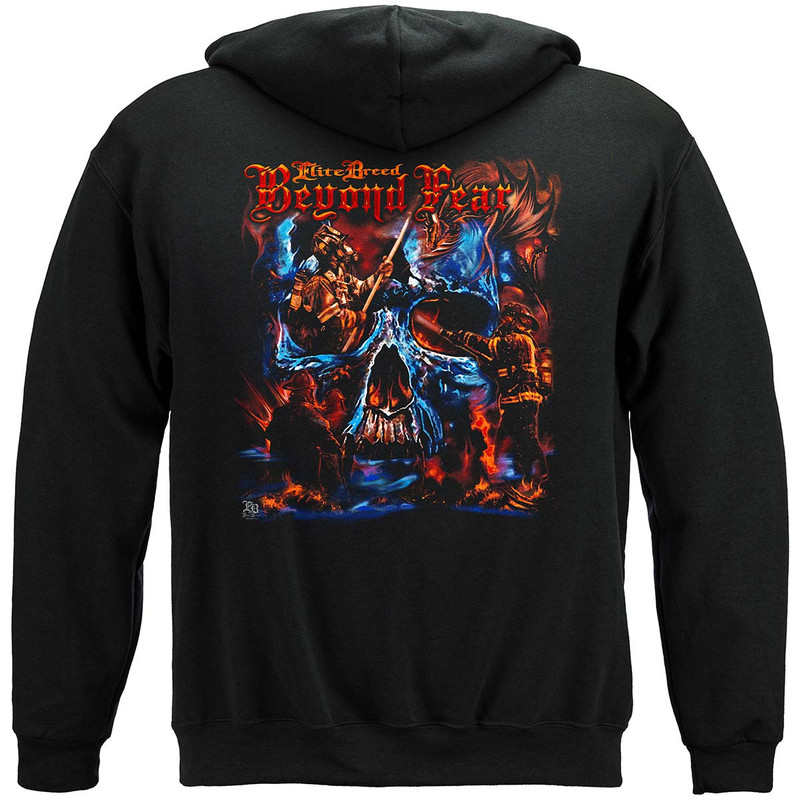 Elite Breed Beyond Fear Skull Firefighter 8oz 50/50 Black Hooded Sweat Shirt