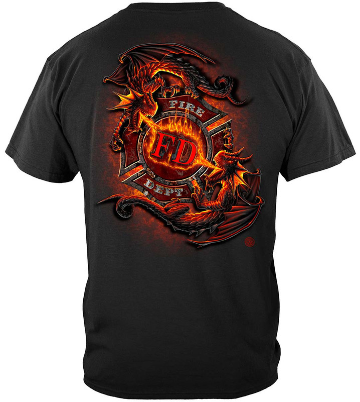 Ying Yang Fd Dragon Firefighter 100% Cotton Black T-Shirt