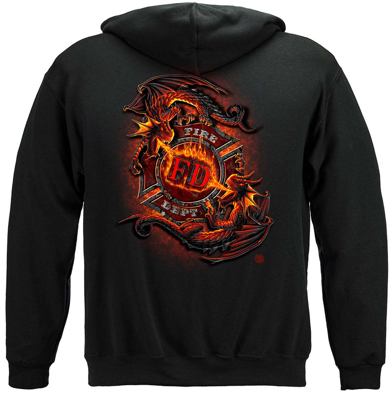 Ying Yang Fd Dragon Firefighter 8oz 50/50 Black Hooded Sweat Shirt