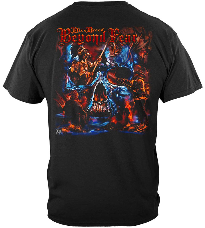 Elite Breed Beyond Fear Skull Firefighter 100% Cotton Black T-Shirt