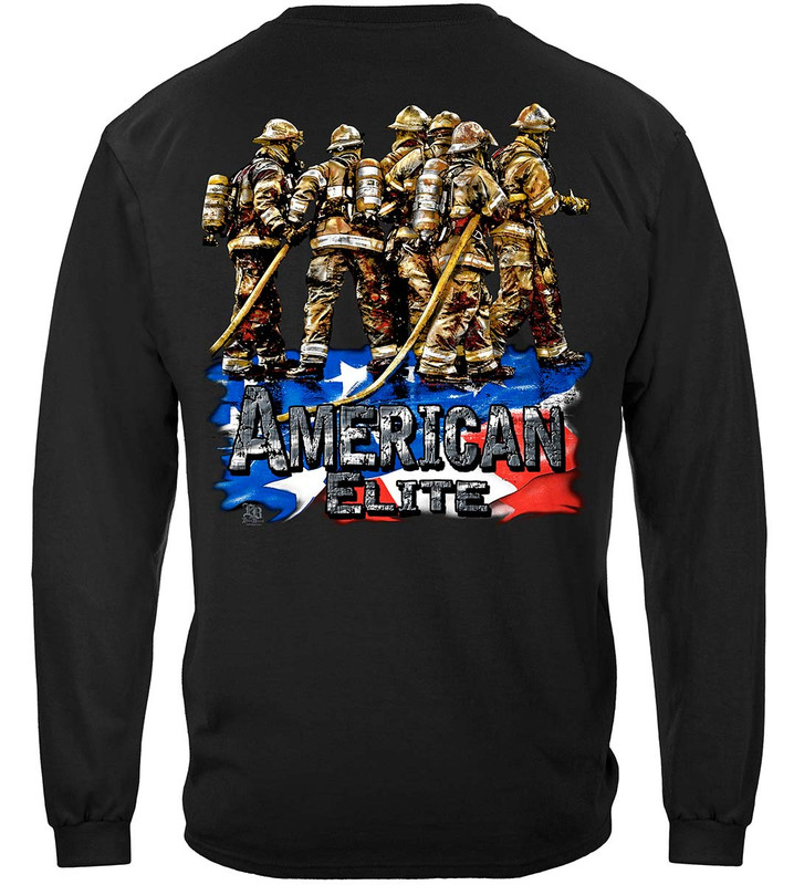 Elite Breed American's Elite Firefighter 100% Cotton Black Long Sleeves T-Shirt